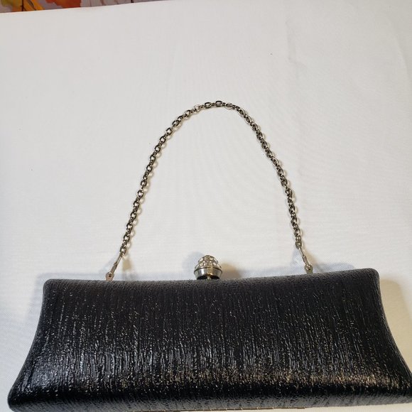 Kate Landry Black Textured Barrel Evening Mini Hand Bag Clutch Purse Chain - Picture 6 of 12